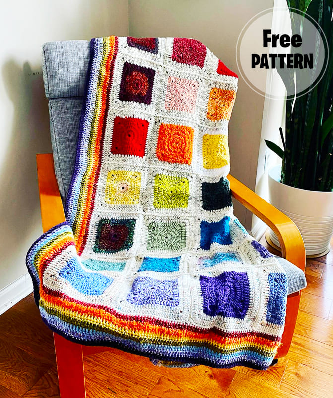 Bear’s Rainbow Crochet Blanket Free Pattern