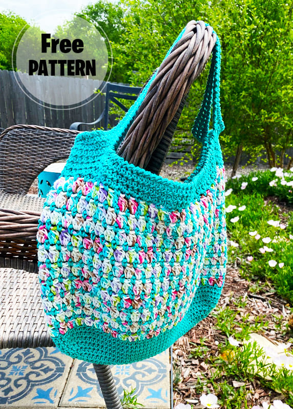 Blue Crochet Clover Market Bag Free Pattern