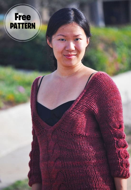 Cabled V Neck Knitting Sweater PDF Pattern