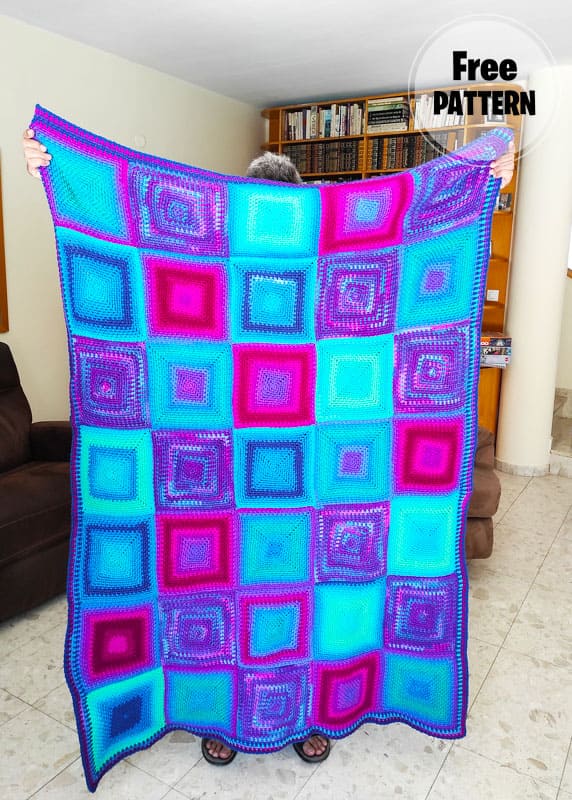 Chain Stitch Square Crochet Blanket Free Pattern