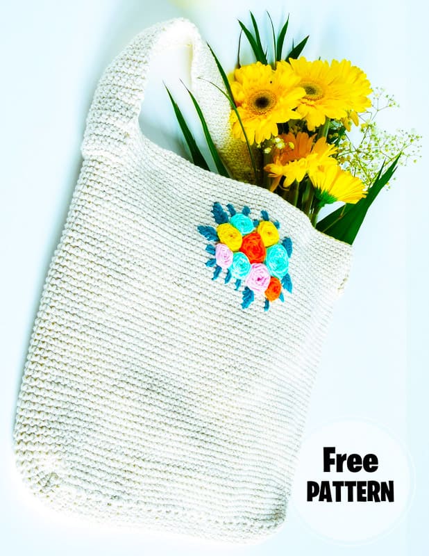 Cute Flowers on Bag Crochet Free PDF Pattern
