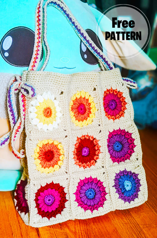 Cute Rainbow Sunburst Tote Crochet Bag PDF Free Pattern