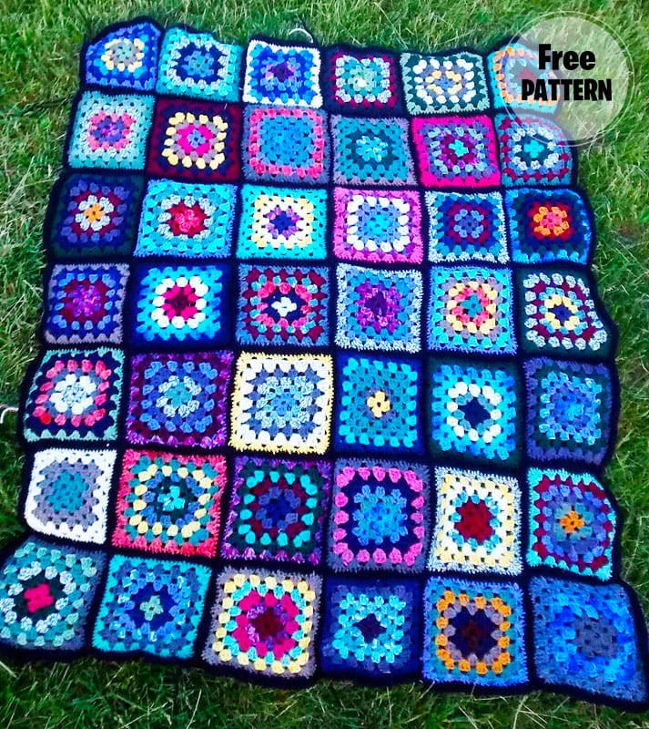 Granny Square Crochet Blanket Free PDF Pattern