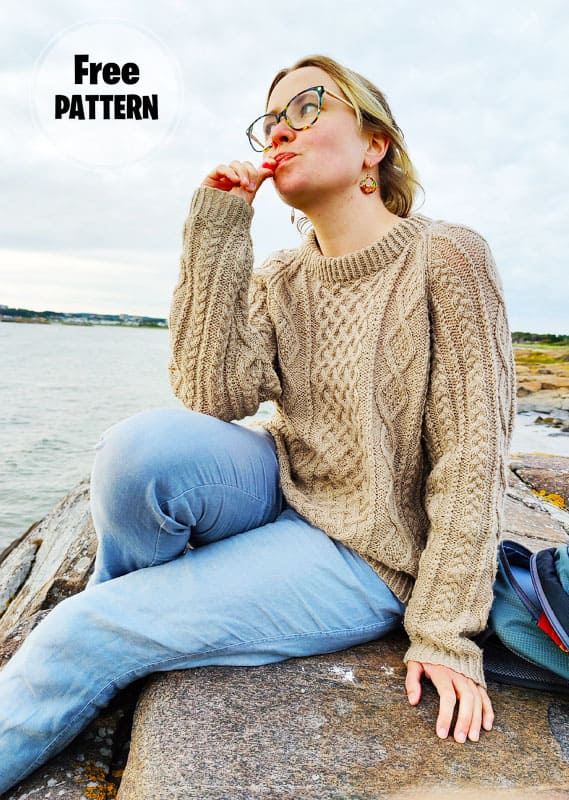 Honeycomb Aran Knitting Sweater Free PDF Pattern