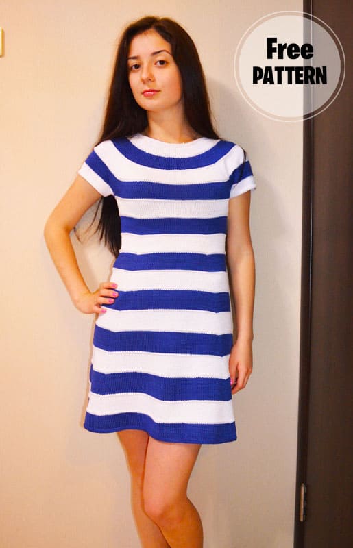 Marina White and Blue Knitting Dress PDF Pattern