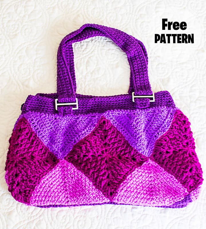 Purple Patchwork Project Crochet Bag Free Pattern