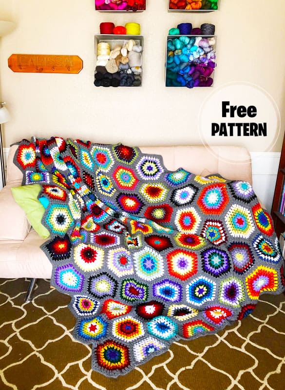 Ruby Hexagon Crochet Blanket PDF Free Pattern