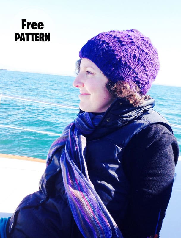 Scallop Lace Knitting Purple Hat PDF Pattern