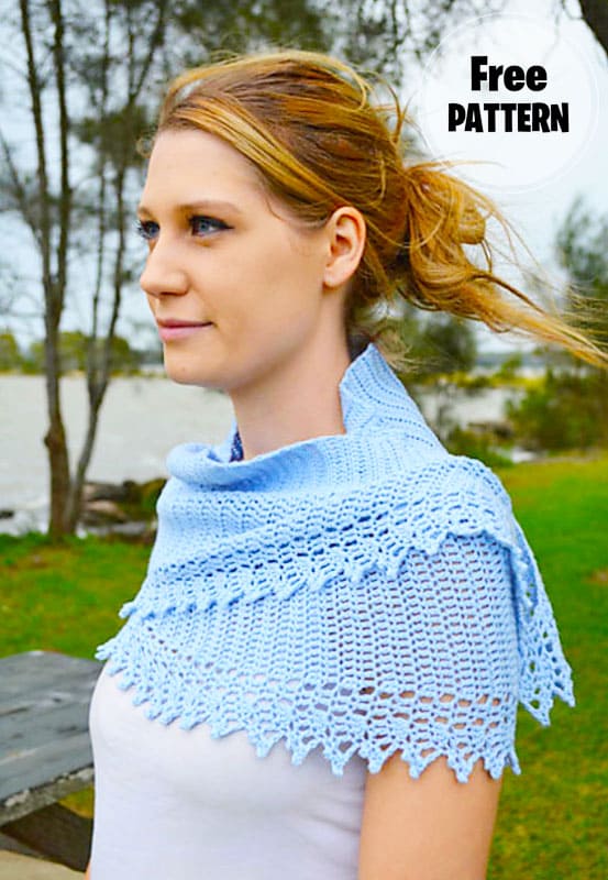 Spring Crescent Blue Crochet Shawl PDF Pattern