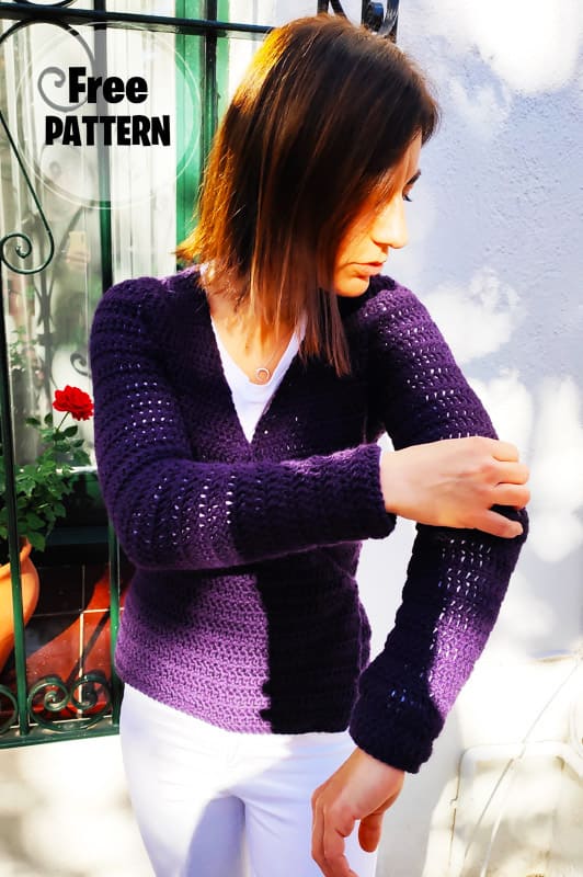 Sweater Edith Wrap Purple Crochet Cardigan Pattern