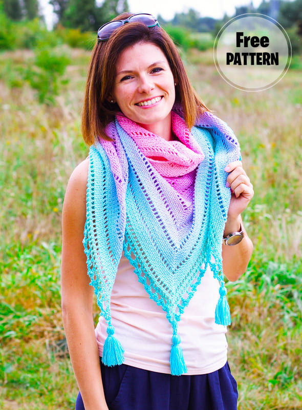 Taiga Blue and Pink Crochet Shawl Free Pattern