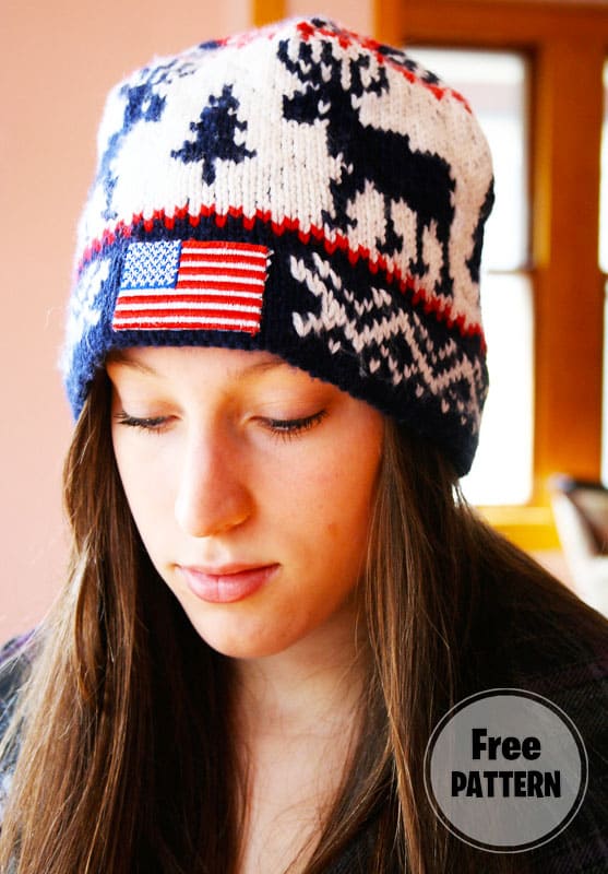 Team USA Reindeer Knitting Hat Free PDF Pattern