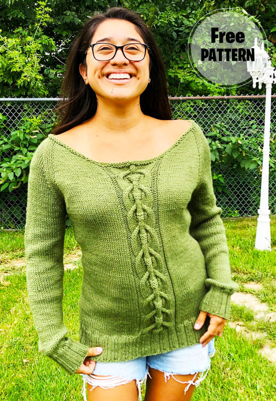 Udina Green V Neck Knitting Sweater PDF Pattern