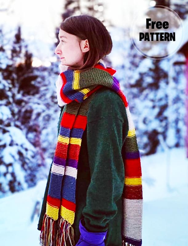 Very long Colorful Knitting Scarf Free Pattern