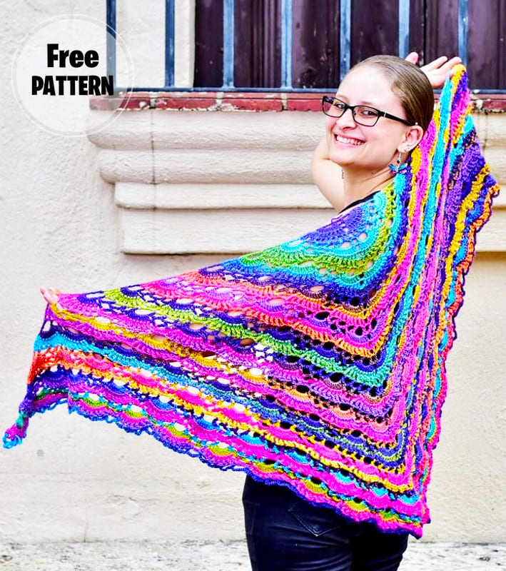 Yes Yes Lace Rainbow Crochet Shawl Free PDF Pattern