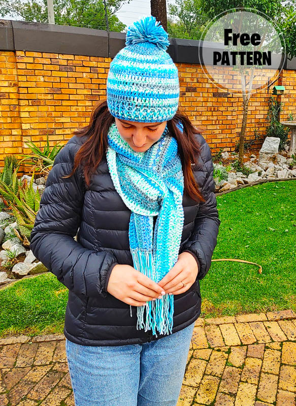 Blue Color Crochet Scarf for Winter PDF Free Pattern (2)