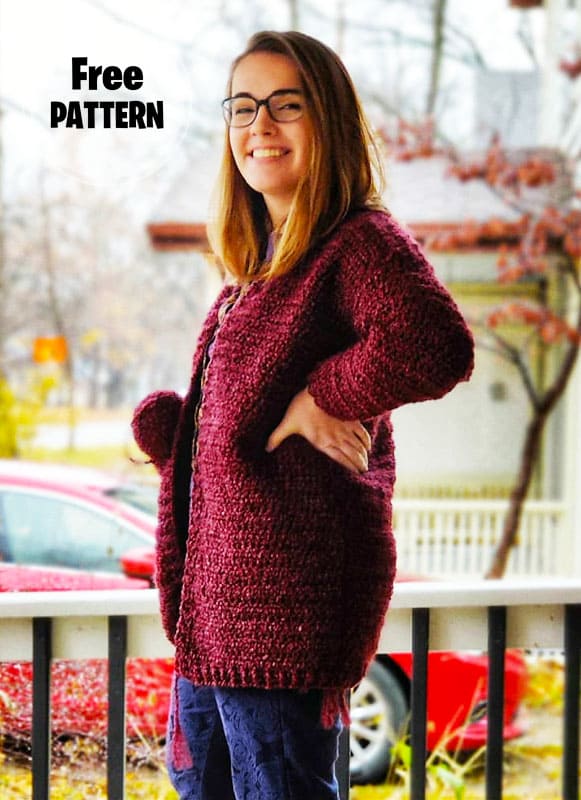 Easy Crochet Red Cardigan Free Pattern (2)
