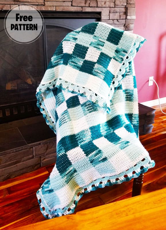 Green Gingham Crochet Square Blanket Free Pattern (2)