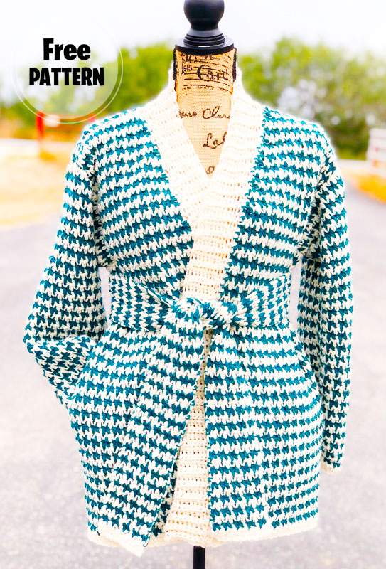 Green and White Comfy Cardigan Free Crochet Pattern (2)