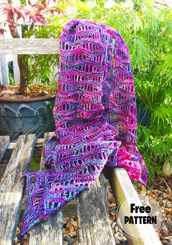 Pink Cute Waves Crochet Scarf Free Pattern (2)