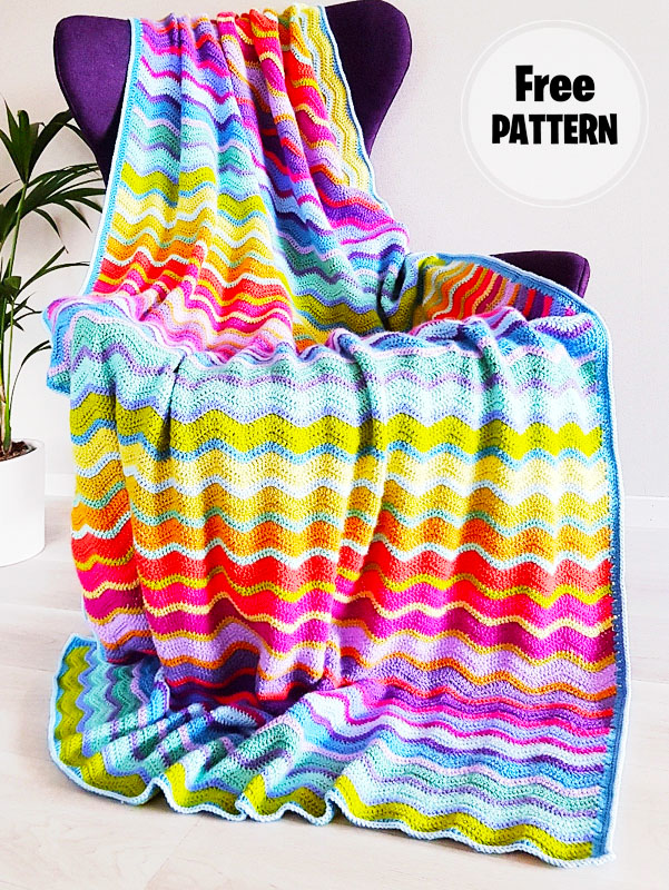 Rainbow Neat Ripple Crochet Blanket Free Pattern (2)