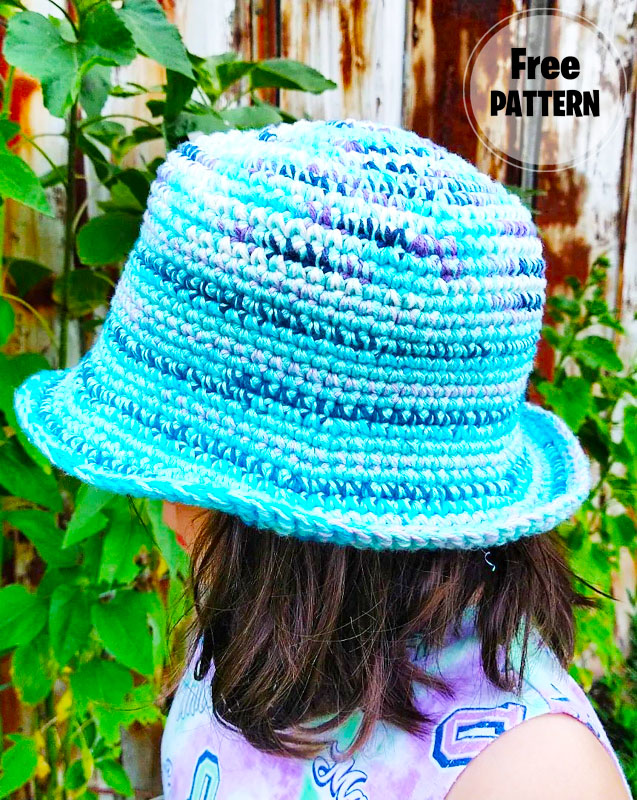 Scrappy Blue Summer Bucket Hat Crochet Free Pattern (2)