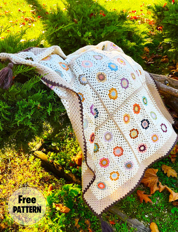 Granny Flowers Blanket Crochet Free Pattern (1)