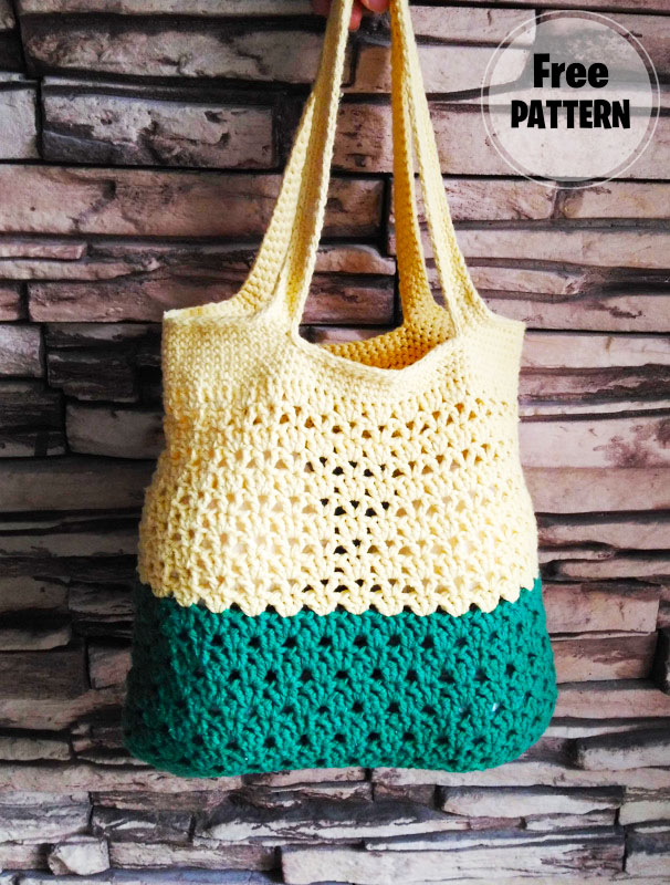 Green and Beige Crochet Beach Bag Free Pattern (1)