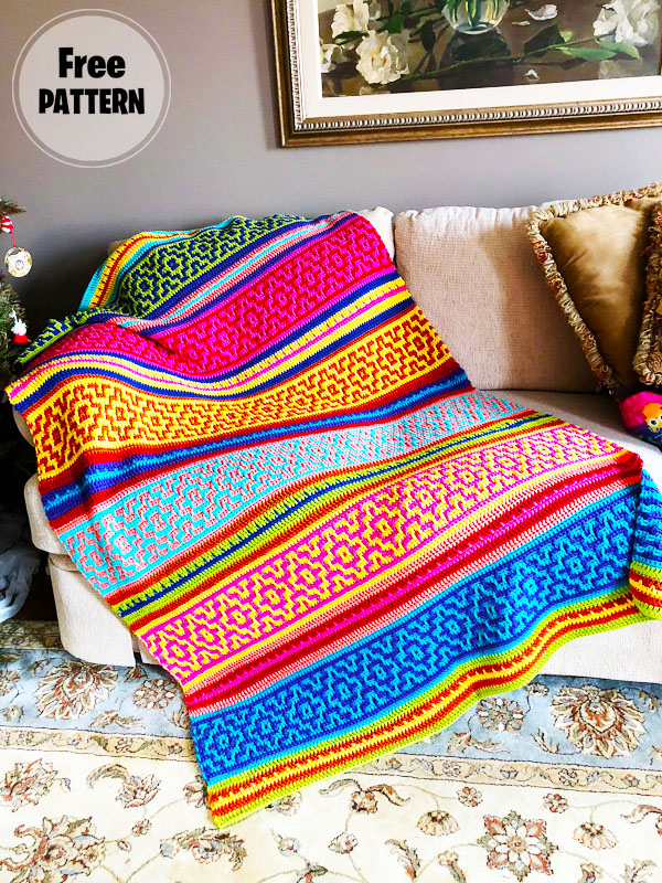 Mosaic Free Crochet Blanket Rainbow Free Pattern (1)