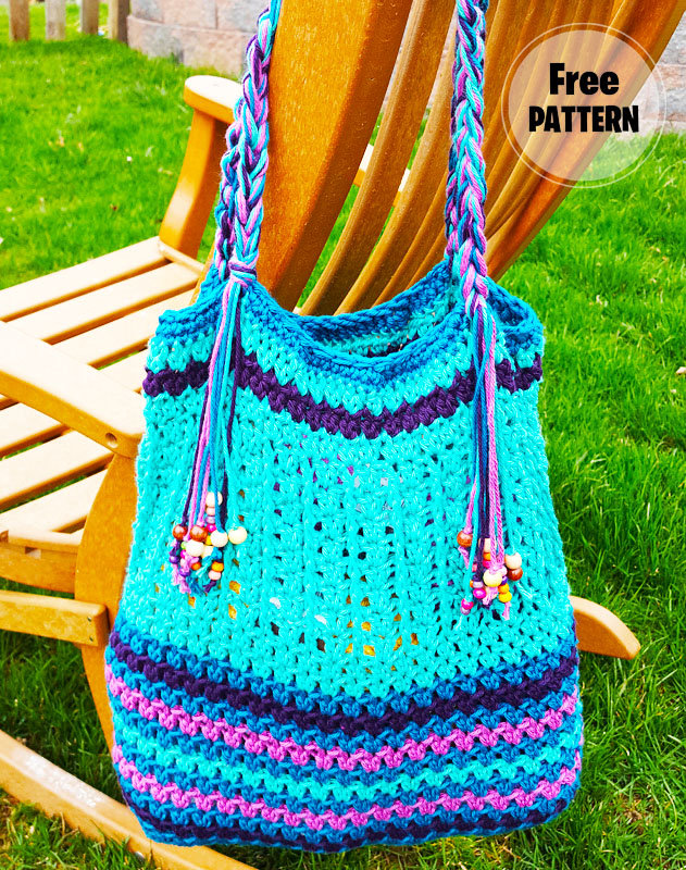 Ocean Blue Beach Day Tote Bag Crochet Free Pattern (1)