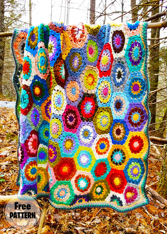 Rainbow Hexagon Crochet Free Blanket Pattern (2)