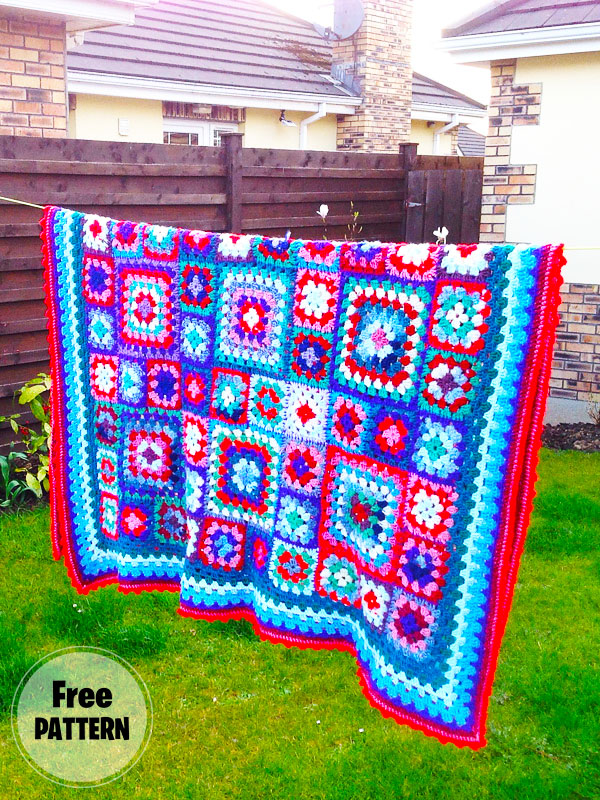Statement Granny Square Crochet Blanket Free Pattern (1)