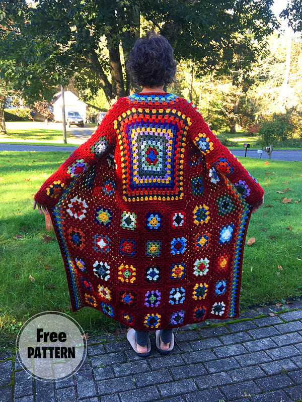 Free Crochet Cardigan Pattern Granny Square Long Jacket