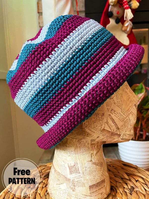 Lovely Striped Free Crochet Bucket Hat Pattern 