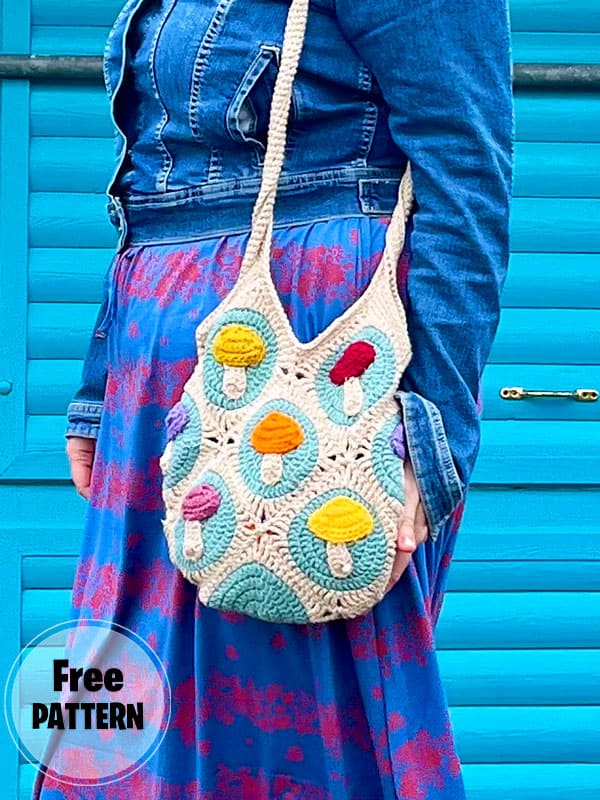 Colorful Mushroom Simple Crochet Tote Bag Free Pattern