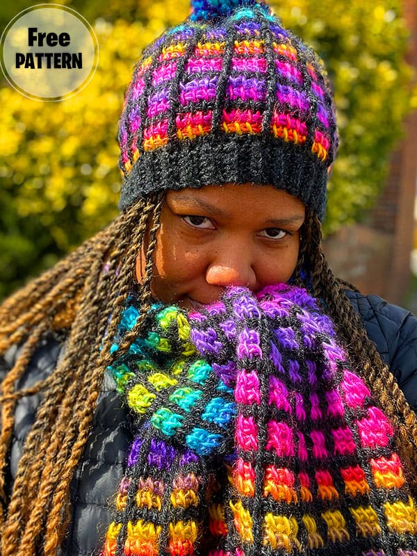 Cute Cubes Crochet Scarf And Hat Pattern For Beginner