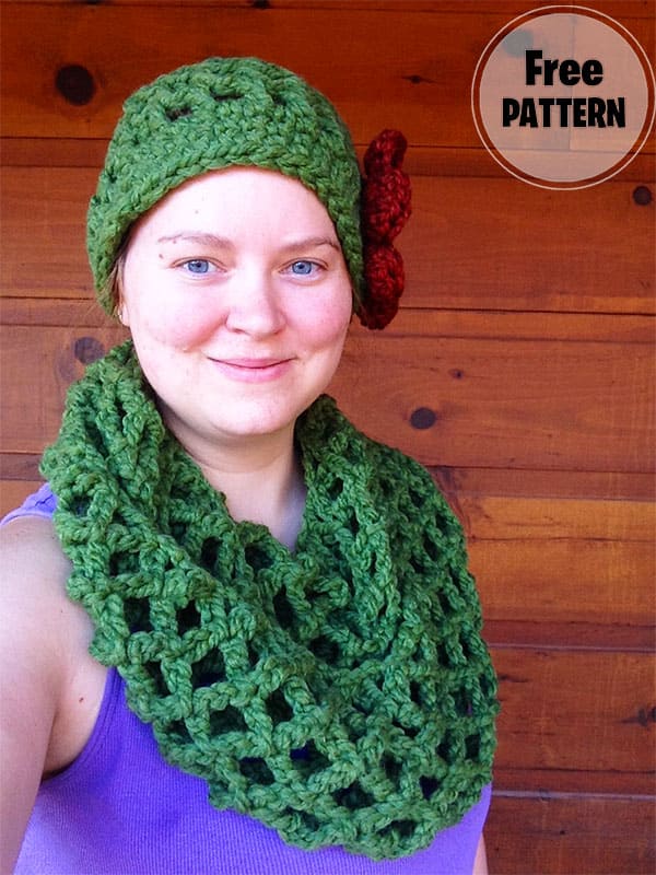 Green Diamond Infinity Scarf Crochet Free Pattern