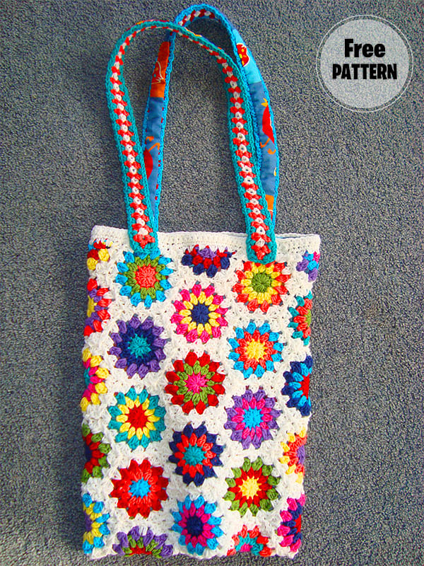Hexagonal Crochet Granny Square Tote Bag Free Pattern