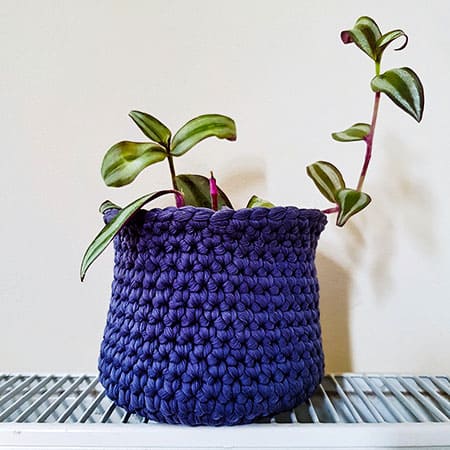 Simple Purple Crochet Flower Basket Free Pattern