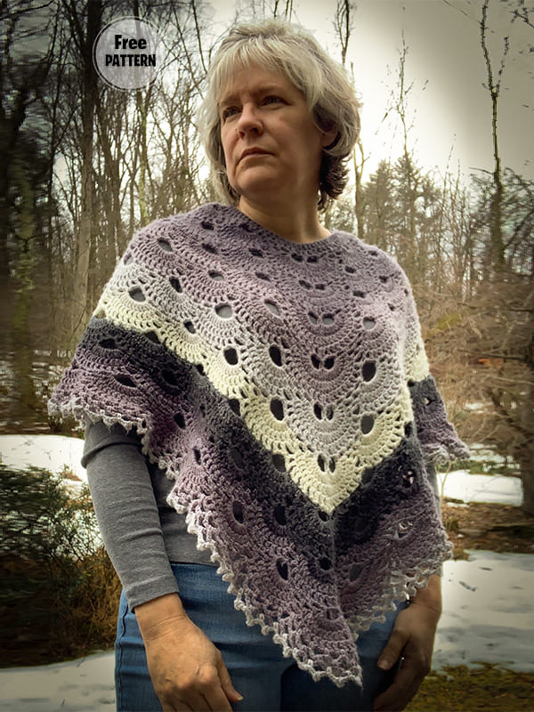 Gray Colors With Two Corners Free Crochet Pattern Poncho
