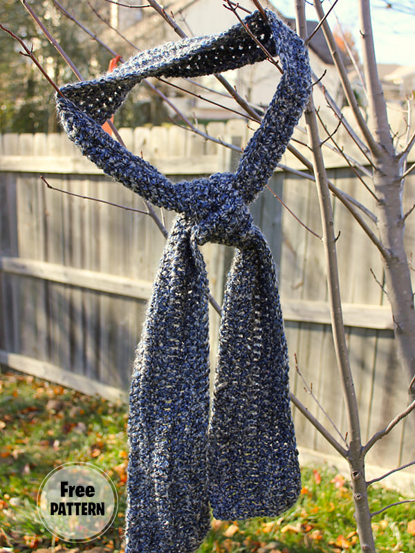 Navy Blue Tie Easy Crochet Scarf Pattern Free PDF