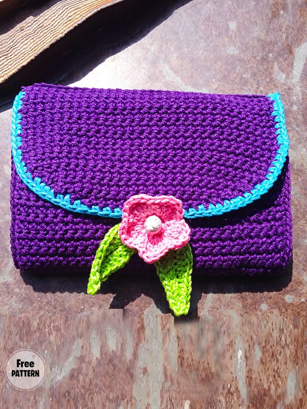 Pink Floral Crochet Wallet Free Pattern PDF