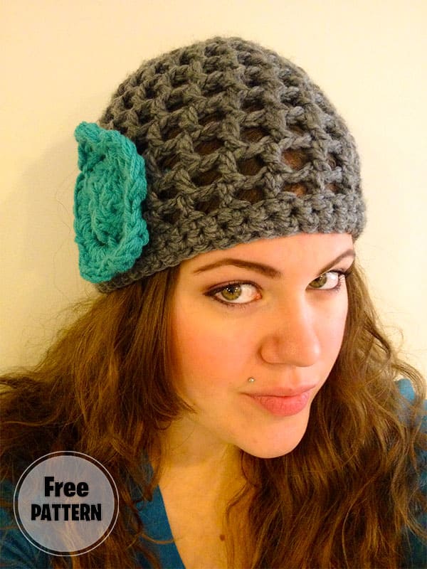 Colorful Big Flower Free Crochet Hat Easy Pattern