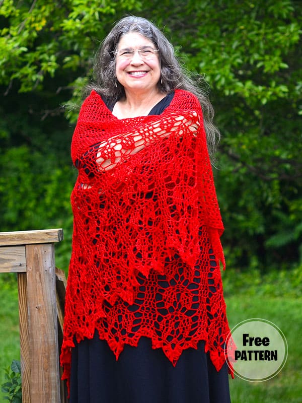 Large Flower Leaves Free Crocheted Triangle Shawl Pattern