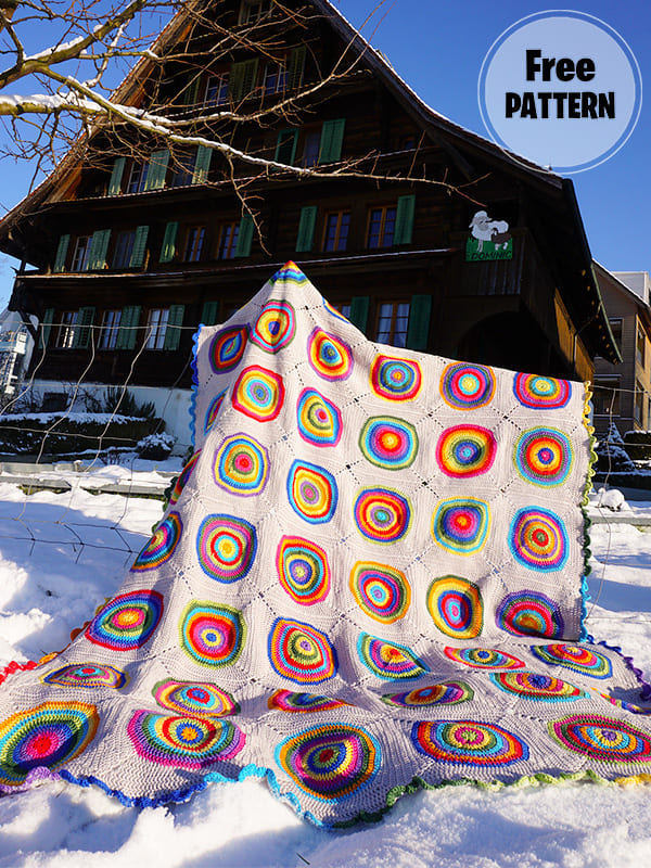 Colorful Square Circle Blanket Crochet Free Pattern PDF