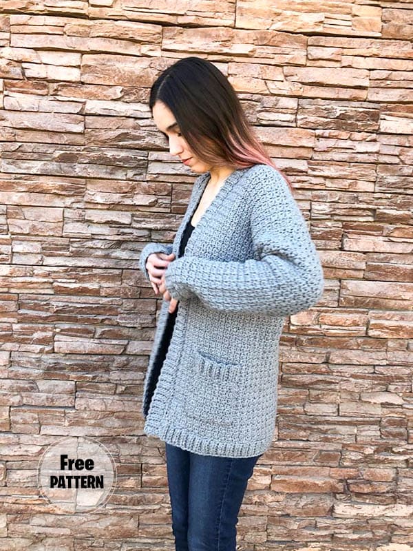 Gray Color Women's Crochet Cardigan Sweater Free Pattern